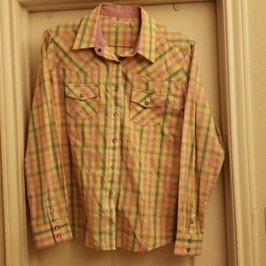 Rockies western shirt! Pastel shades of yellow, sage, pinks, lavender, XL. NWOT!